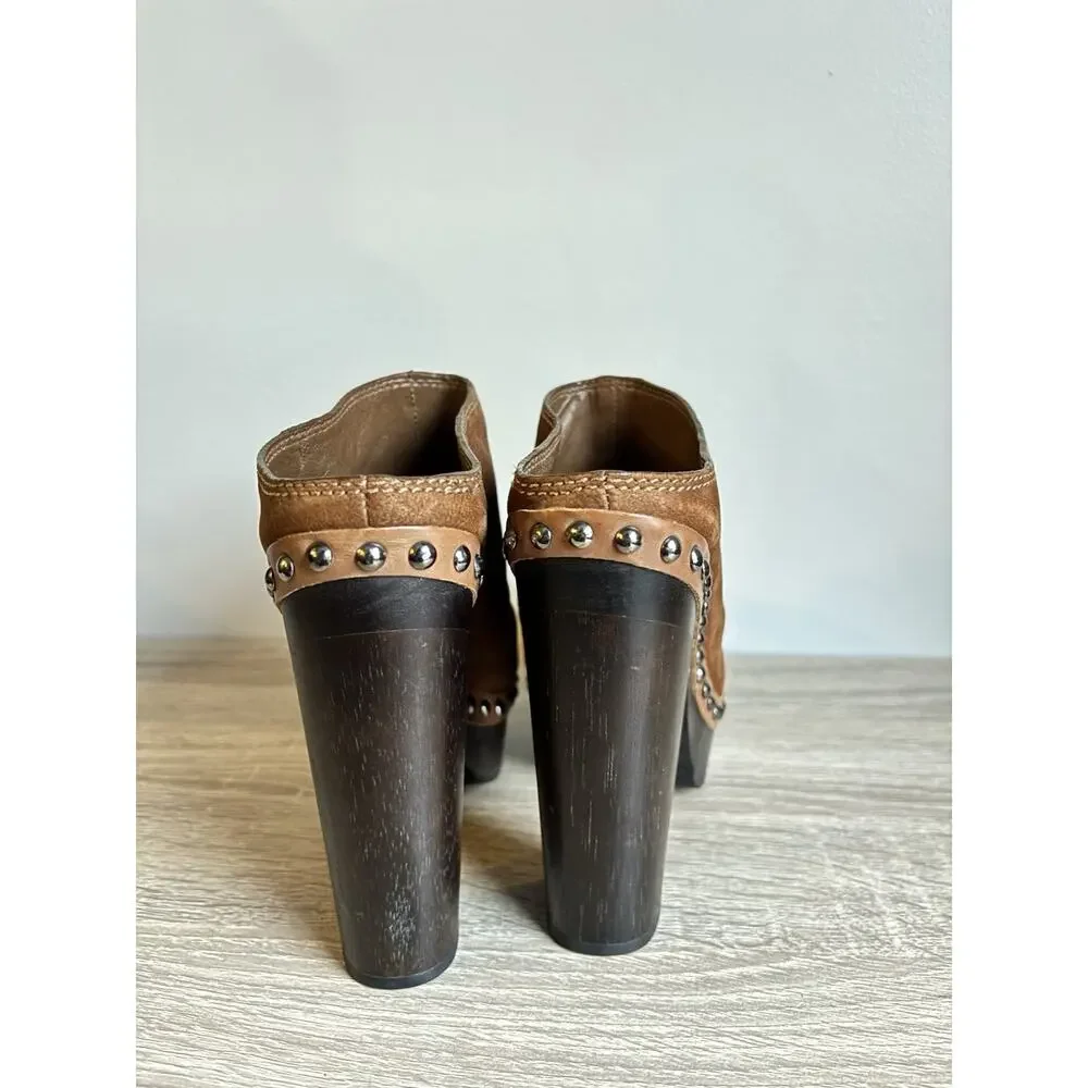 Miu Miu Brown Leather Cottage Studded Heeled Mules EU Size 37 / US 7